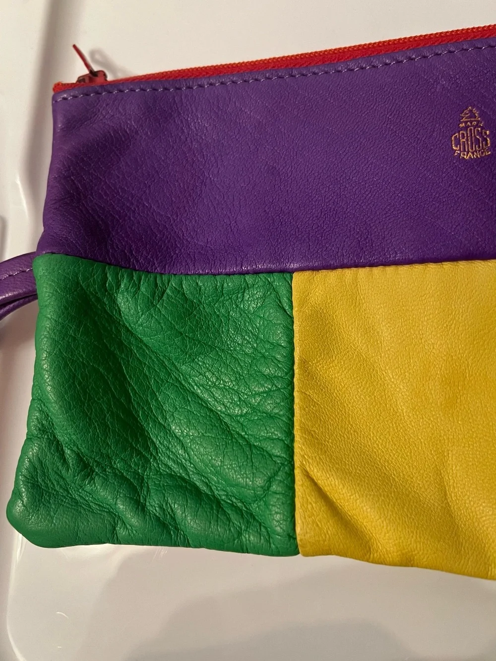 Mark Cross Vintage Colorblock Leather Wristlet Clutch Multicolor Retro 80s Rare